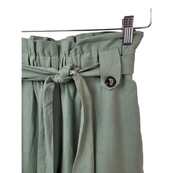 Whiteroom + Cactus Sage Green Wide Leg Cropped Paperbag Guacho Pull-On Pants - Picture 3 of 7